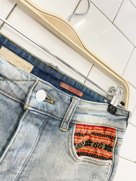 pilcro hyphen embroidered mid - rise denim shorts | anthropologie - good market thrift store