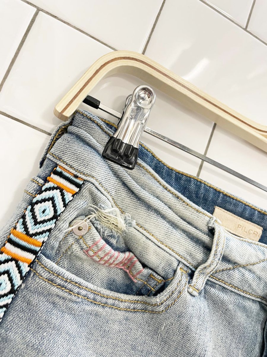 pilcro hyphen embroidered mid - rise denim shorts | anthropologie - good market thrift store