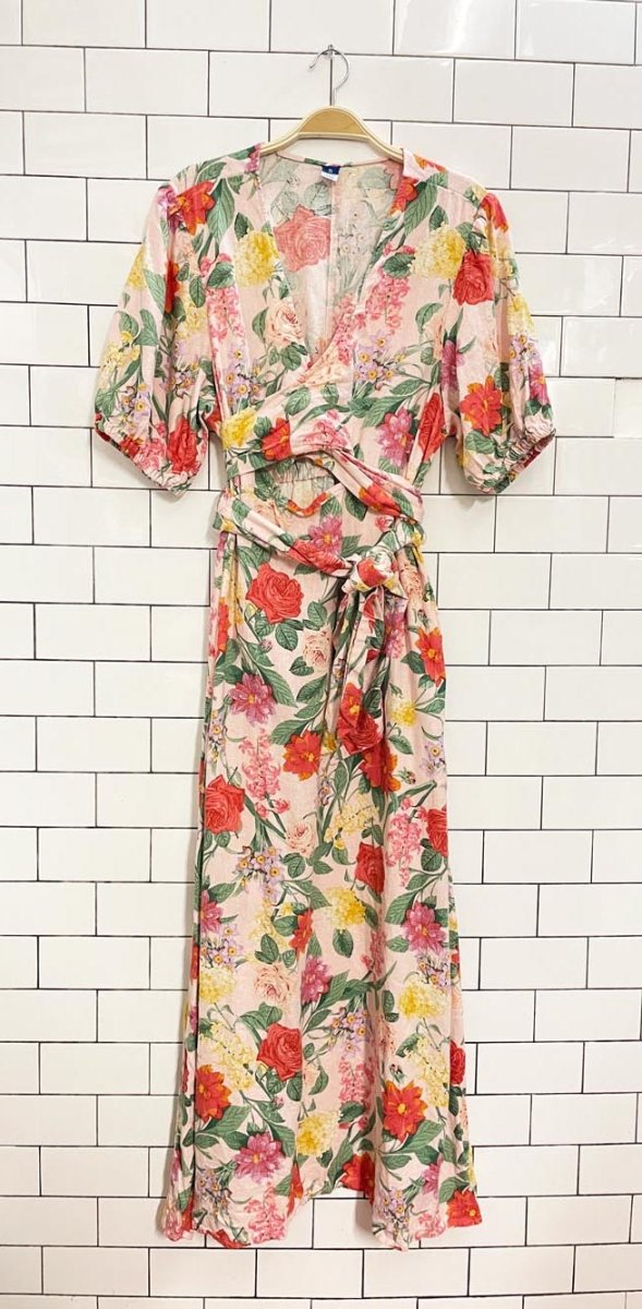 old navy linen - blend floral midi dress - good market thrift store