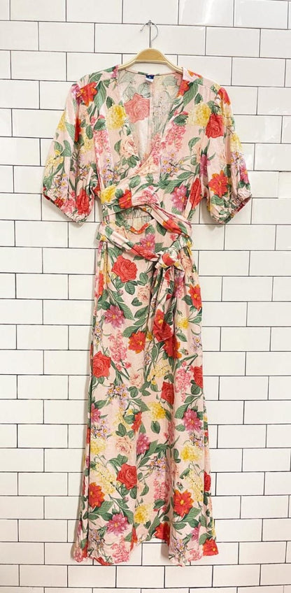 old navy linen - blend floral midi dress - good market thrift store