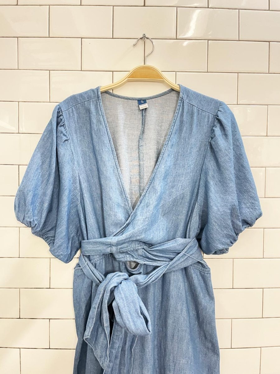 old navy denim tie wrap midi dress - good market thrift store