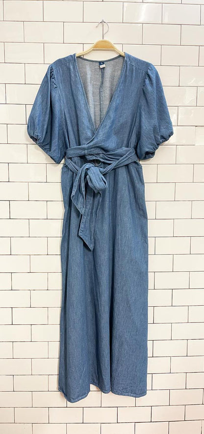 old navy denim tie wrap midi dress - good market thrift store