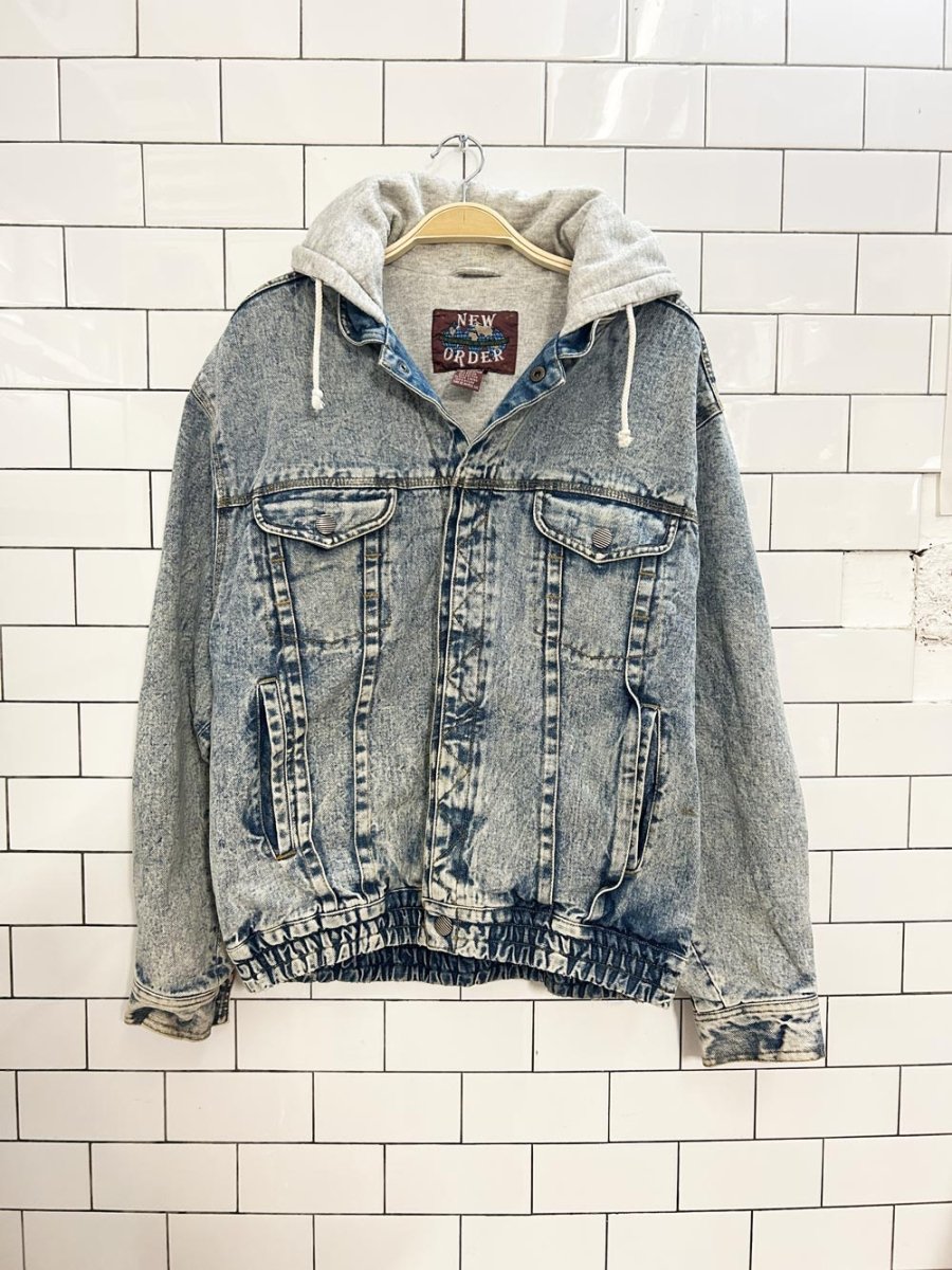 vintage 90s new order oversized hoodie denim jacket - good market thrift store