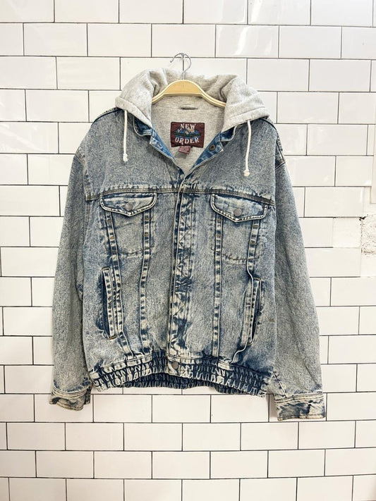 vintage 90s new order oversized hoodie denim jacket - good market thrift store