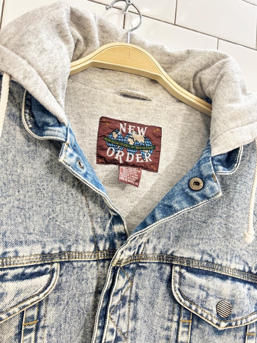 vintage 90s new order oversized hoodie denim jacket - good market thrift store