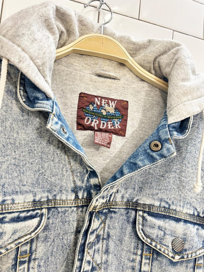vintage 90s new order oversized hoodie denim jacket - good market thrift store