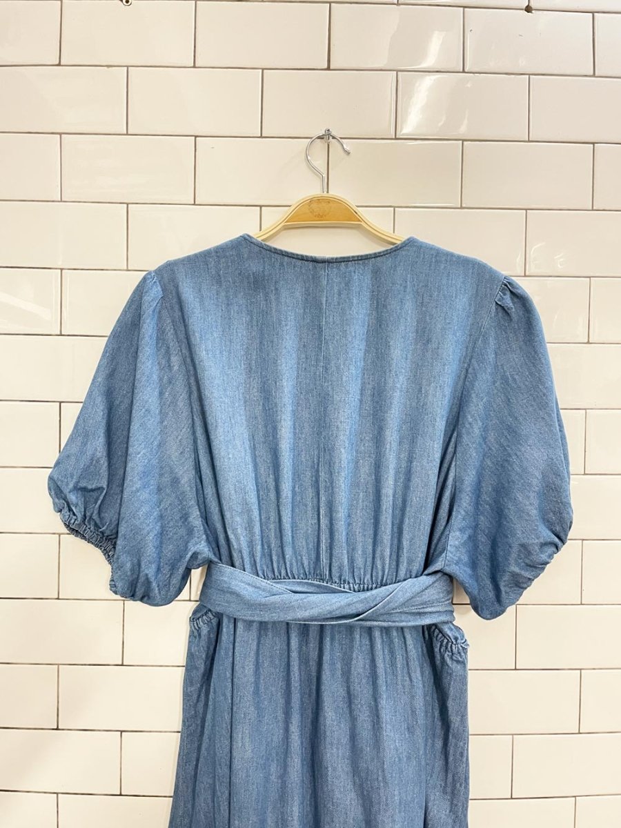 old navy denim tie wrap midi dress - good market thrift store