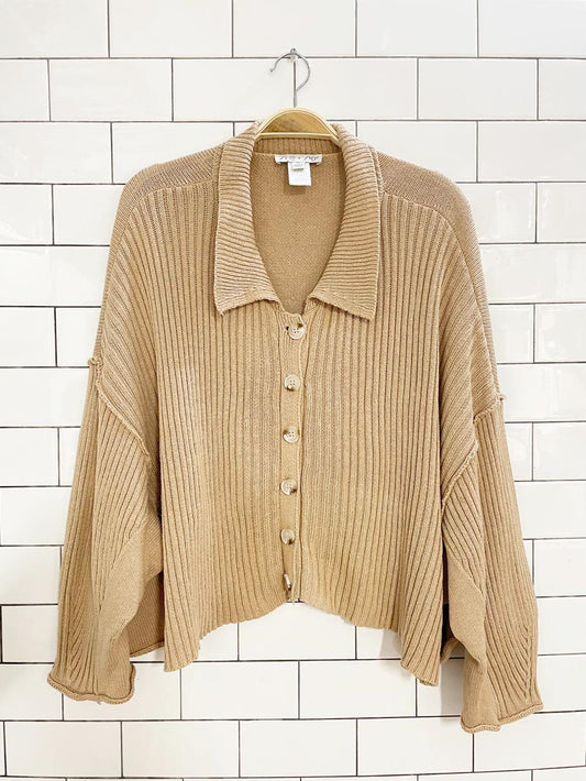 she + sky super boxy knit collared cardigan sweater