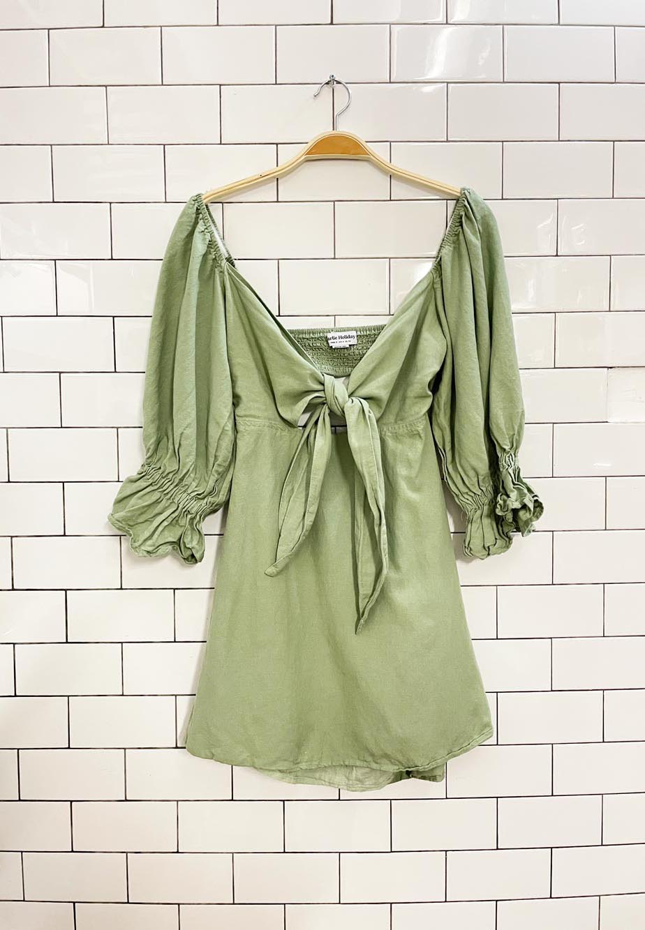 charlie holiday linen - blend tie front mini dress - good market thrift store