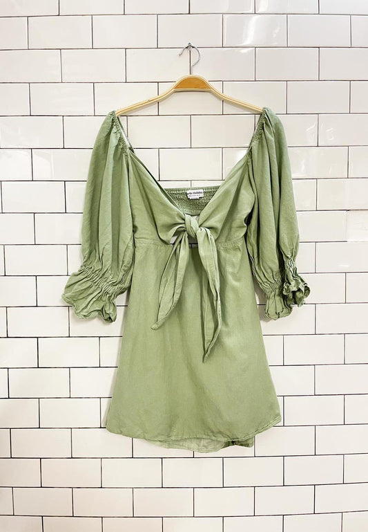 charlie holiday linen - blend tie front mini dress - good market thrift store