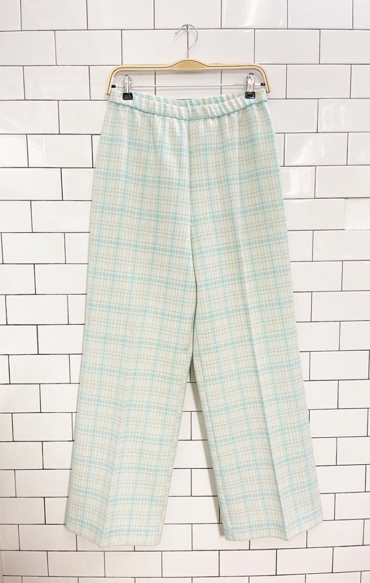 vintage 60s koret of california poly - knit plaid belted pant set | union made - good market thrift store