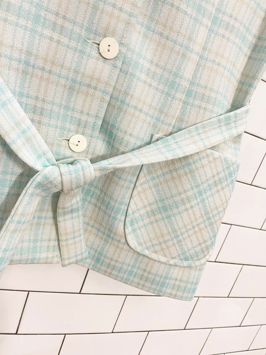 vintage 60s koret of california poly - knit plaid belted pant set | union made - good market thrift store