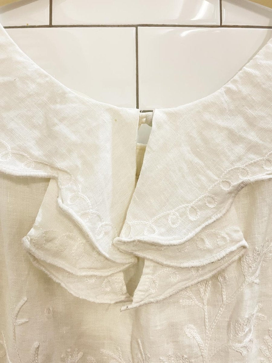 meadow rue 100% linen passiflora embroidered top - good market thrift store