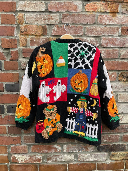 vintage 90s the eagles eye hand-knit halloween cardi