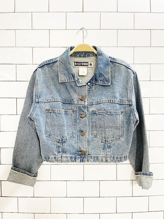 vintage 90s hollywood cropped denim jacket | made in Canada