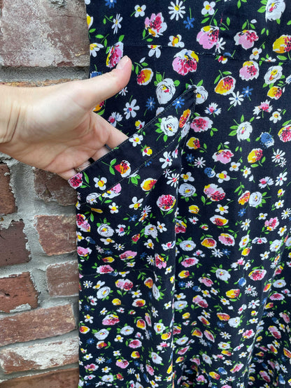 vintage floral country button back midi dress