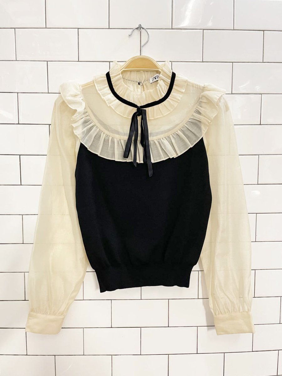zara chiffon big collar knit body blouse - good market thrift store
