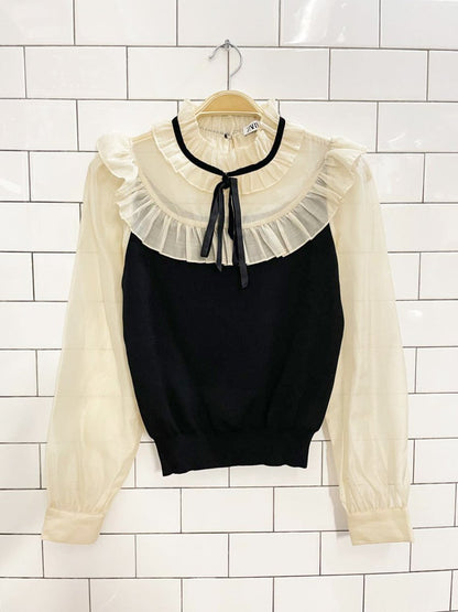 zara chiffon big collar knit body blouse - good market thrift store