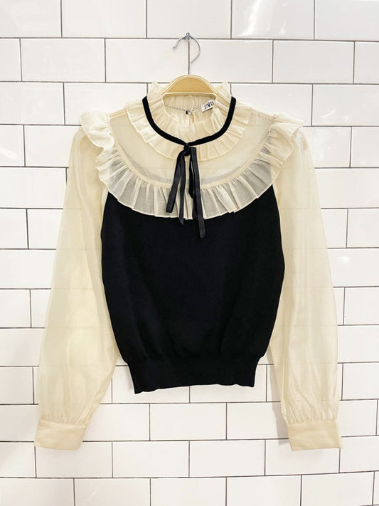 zara chiffon big collar knit body blouse - good market thrift store