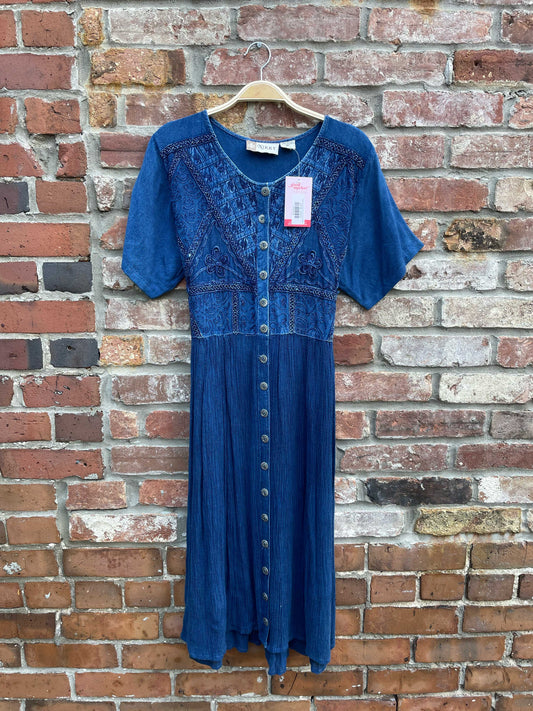 vintage nikky embroidered boho midi shirt dress