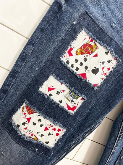 y2k silver jeans britt slim boot deck of cards patchwork jeans - good market thrift store