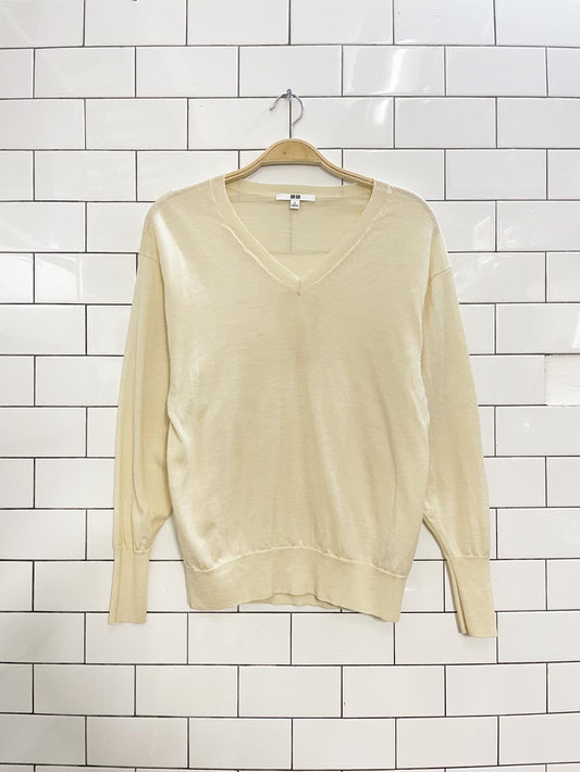 uniqlo 100% wool soft v - neck knit sweater - good market thrift store