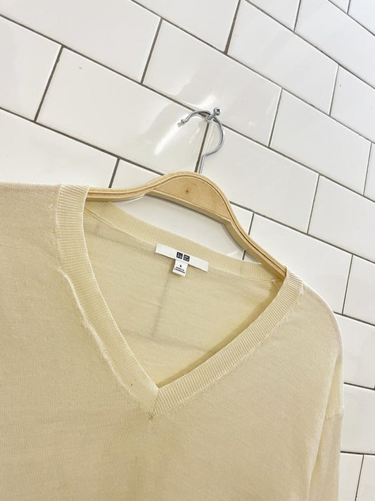 uniqlo 100% wool soft v - neck knit sweater - good market thrift store