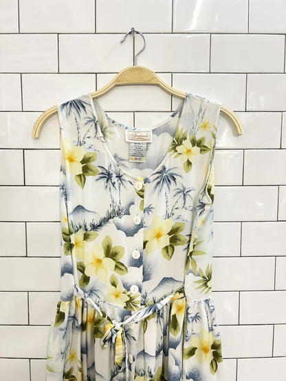 vintage 00s tradition tropical floral full button midi dress - good market thrift store