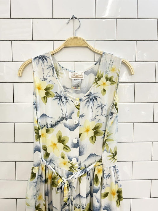 vintage 00s tradition tropical floral full button midi dress - good market thrift store