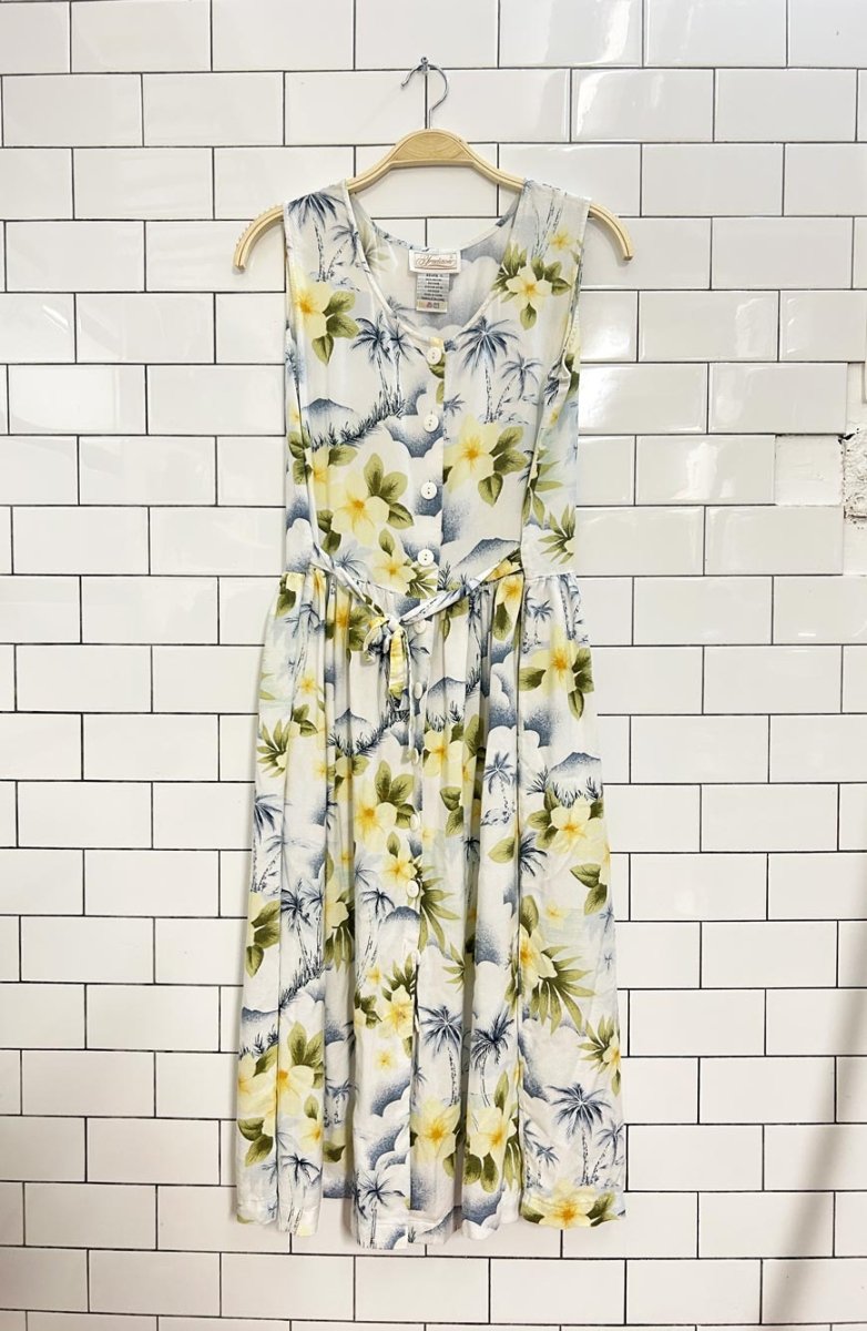 vintage 00s tradition tropical floral full button midi dress - good market thrift store