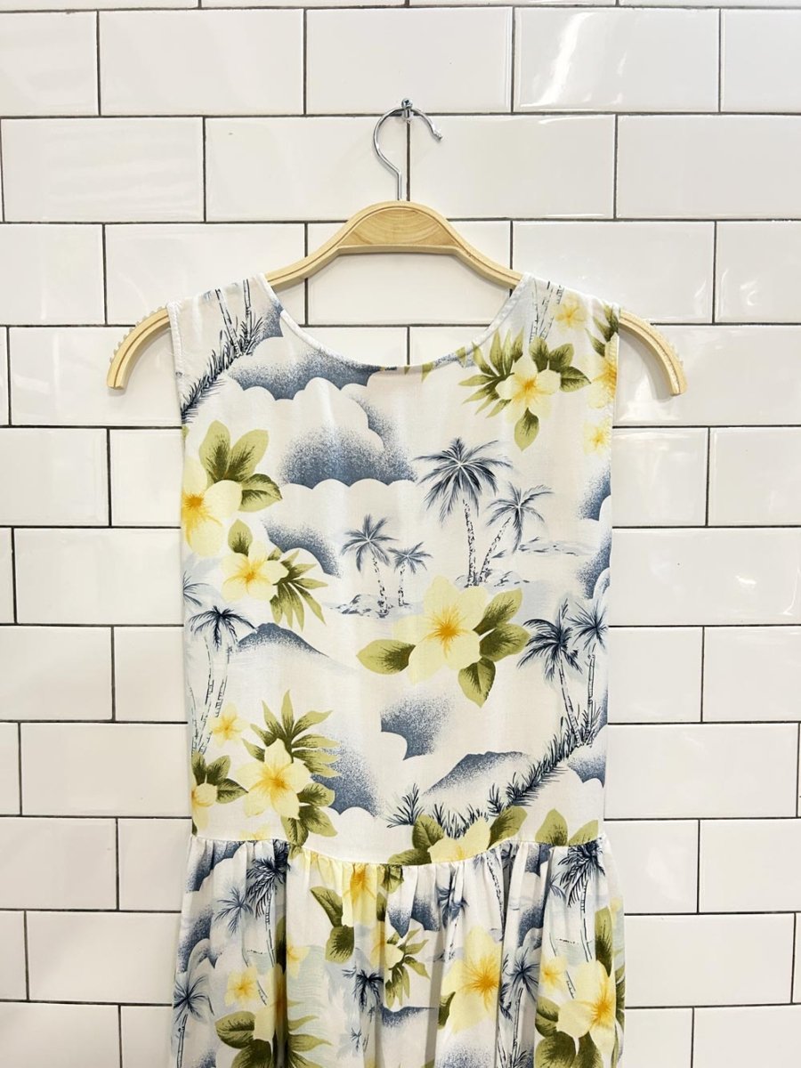 vintage 00s tradition tropical floral full button midi dress - good market thrift store