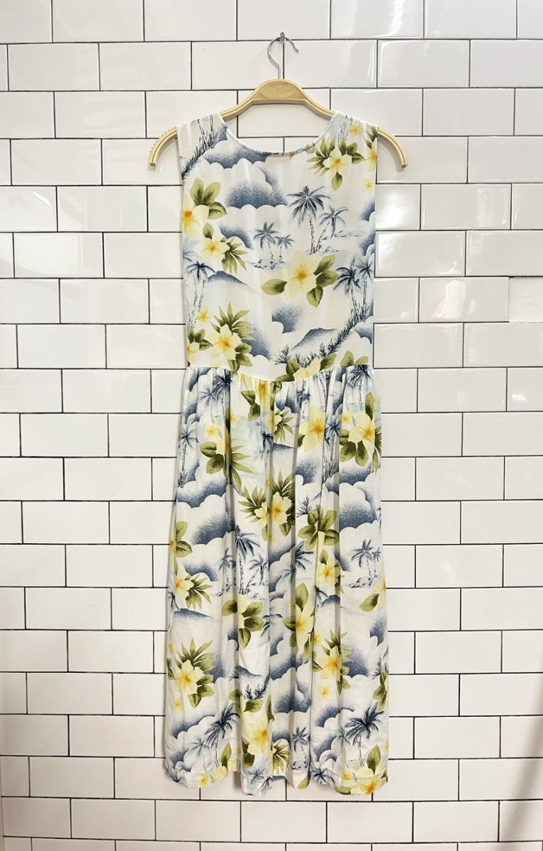 vintage 00s tradition tropical floral full button midi dress - good market thrift store