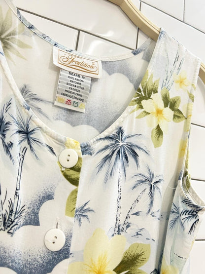 vintage 00s tradition tropical floral full button midi dress - good market thrift store