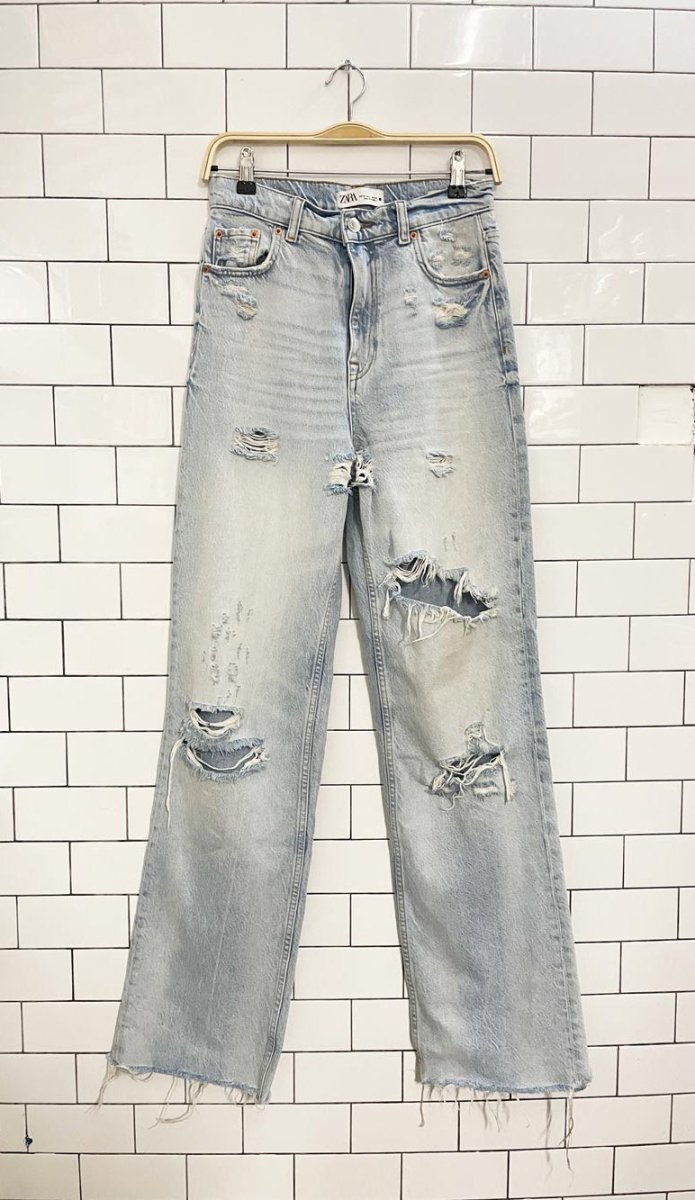 zara high rise distressed wide leg jean - good market thrift store