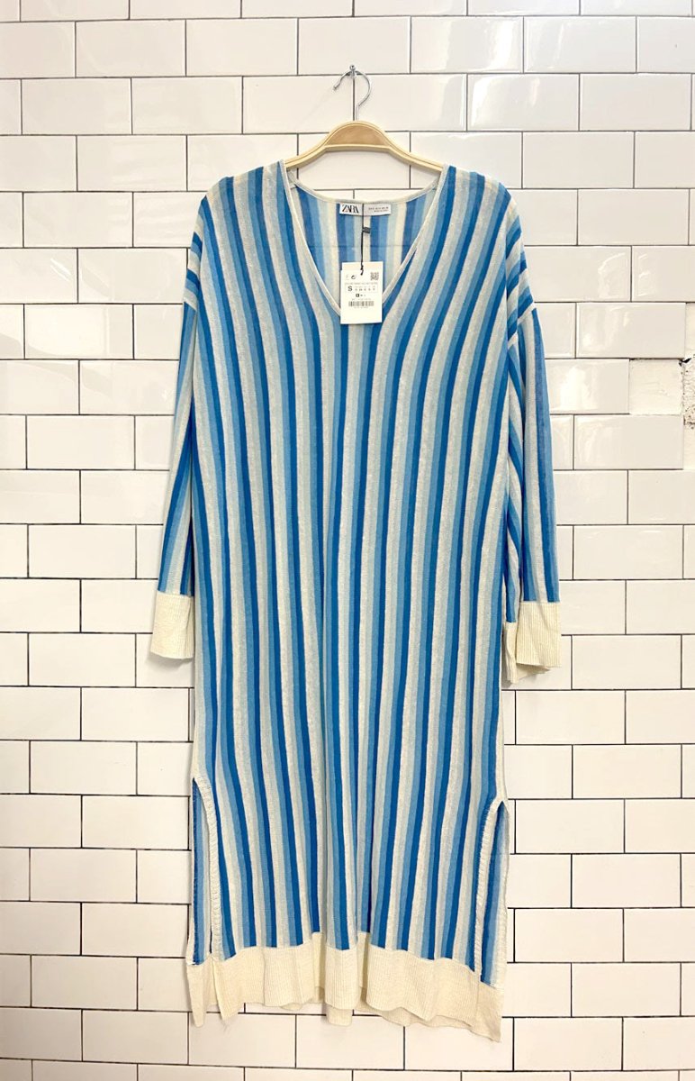 nwt zara linen oversized striped knit midi dress - good market thrift store