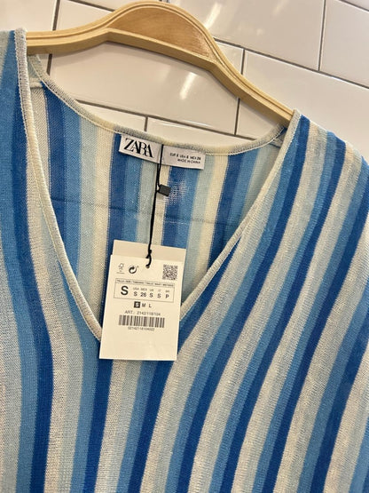 nwt zara linen oversized striped knit midi dress - good market thrift store