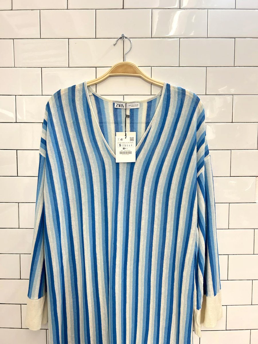 nwt zara linen oversized striped knit midi dress - good market thrift store