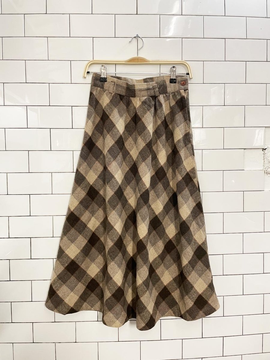 vintage wool neutrals plaid midi skirt - good market thrift store