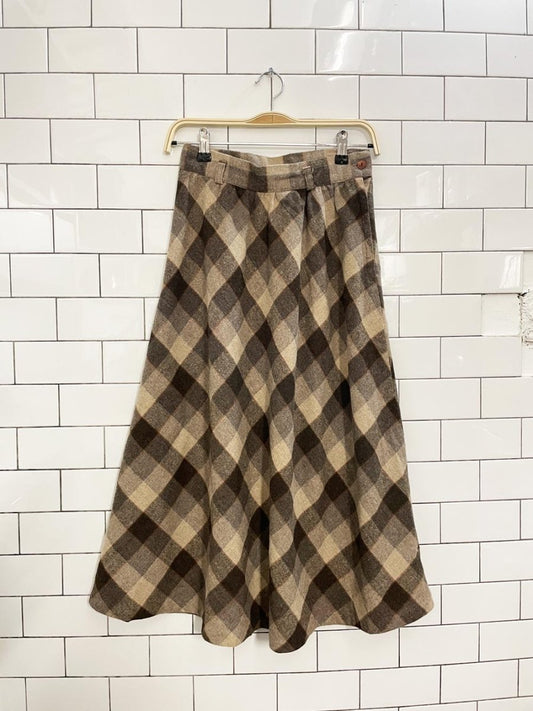 vintage wool neutrals plaid midi skirt - good market thrift store