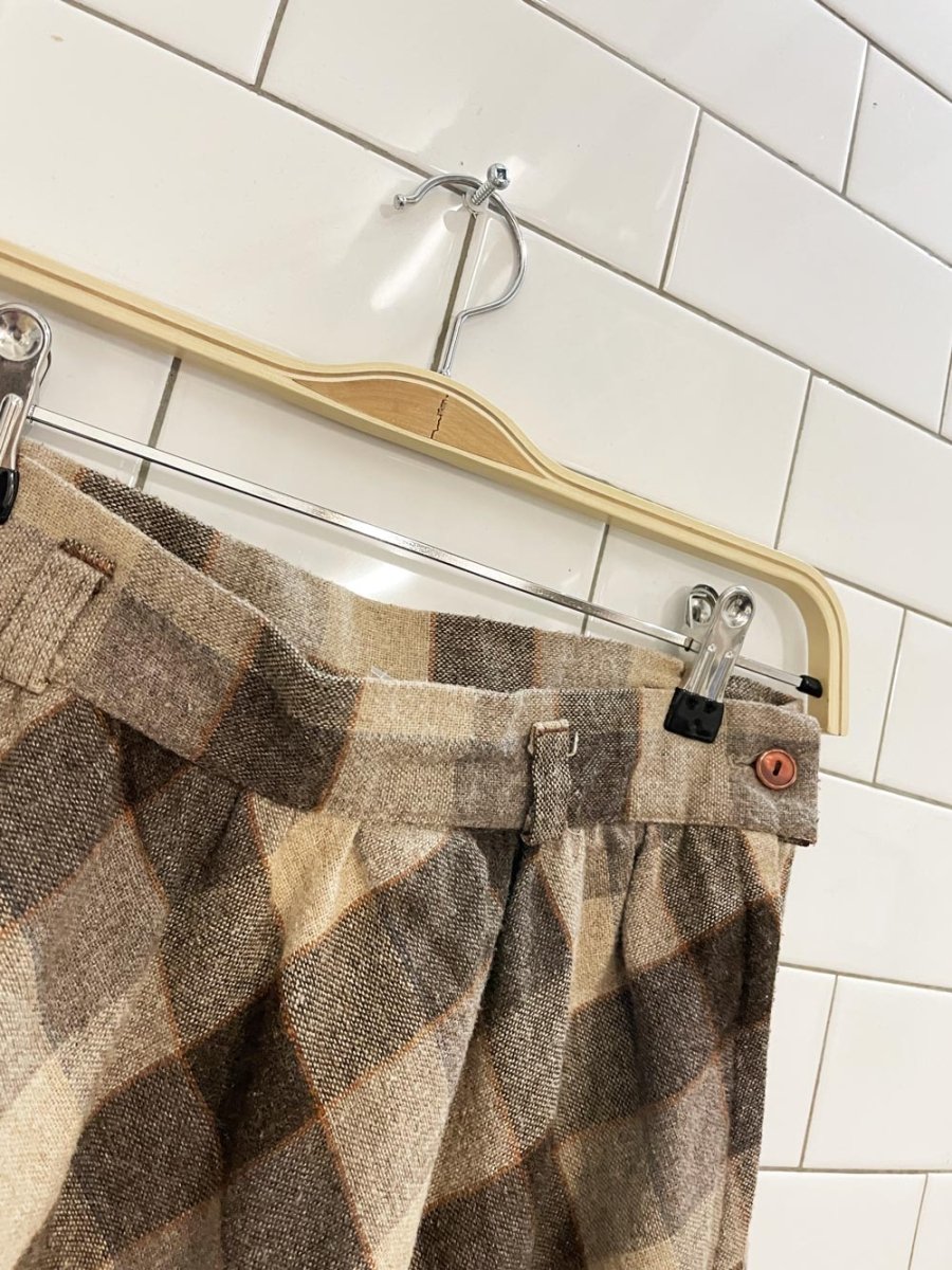 vintage wool neutrals plaid midi skirt - good market thrift store