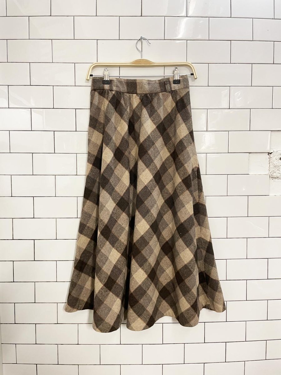 vintage wool neutrals plaid midi skirt - good market thrift store
