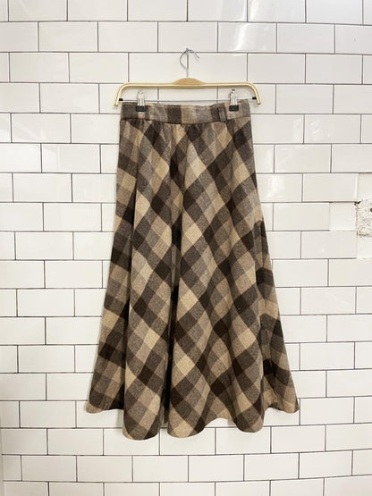 vintage wool neutrals plaid midi skirt - good market thrift store