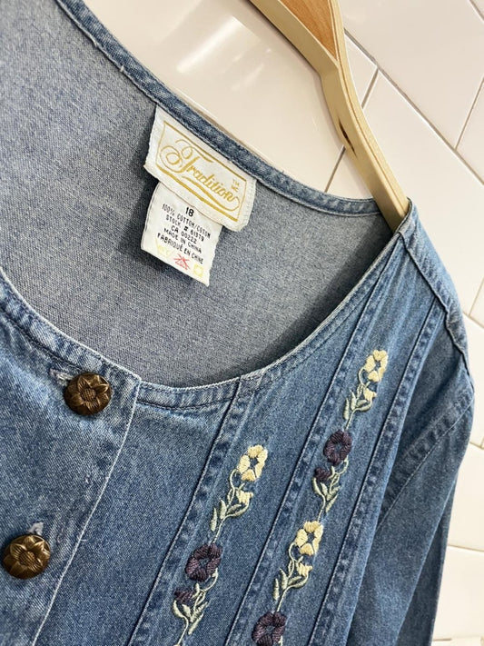 vintage 90s tradition embroidered tie back denim maxi dress - good market thrift store