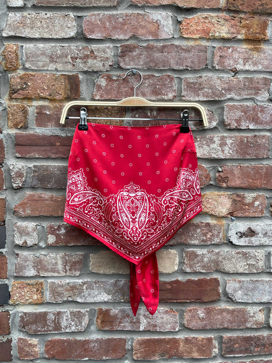 garage scarf print satin strapless top