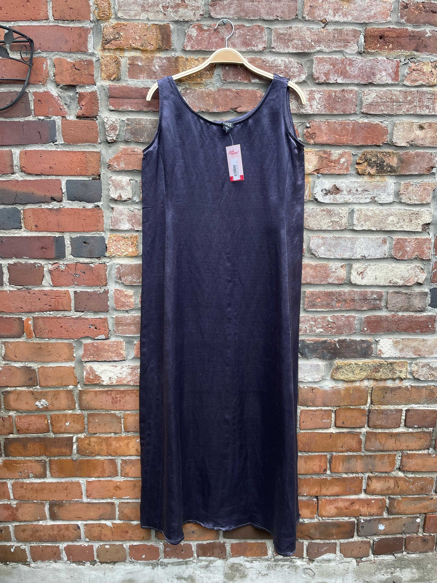 eileen fisher linen-silk satin midi dress