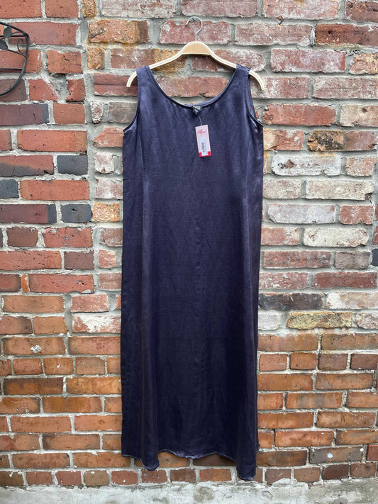 eileen fisher linen-silk satin midi dress