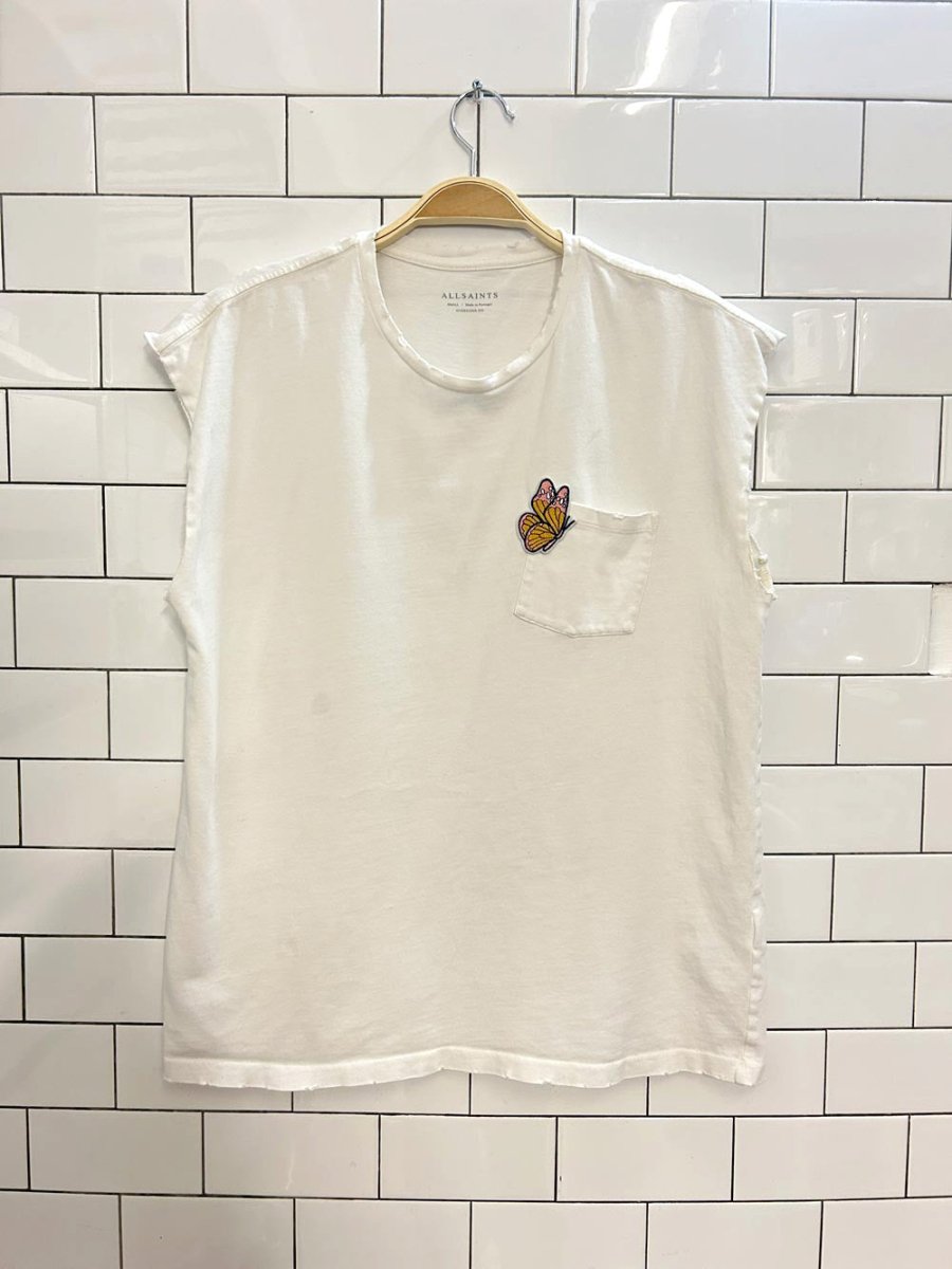 all saints x rework butterfly patch muscle tee - good market thrift store