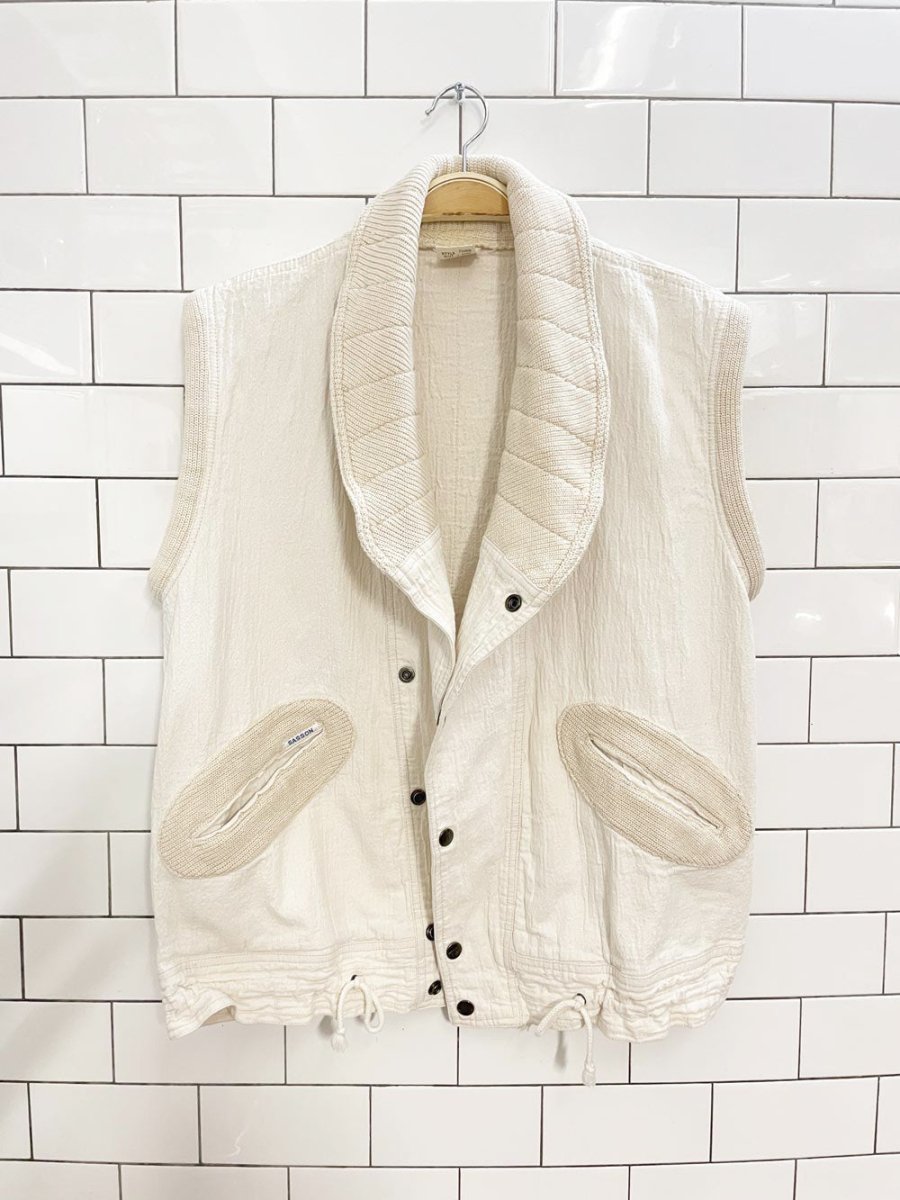 vintage 80s sasson knit trim textured cotton vest - good market thrift store