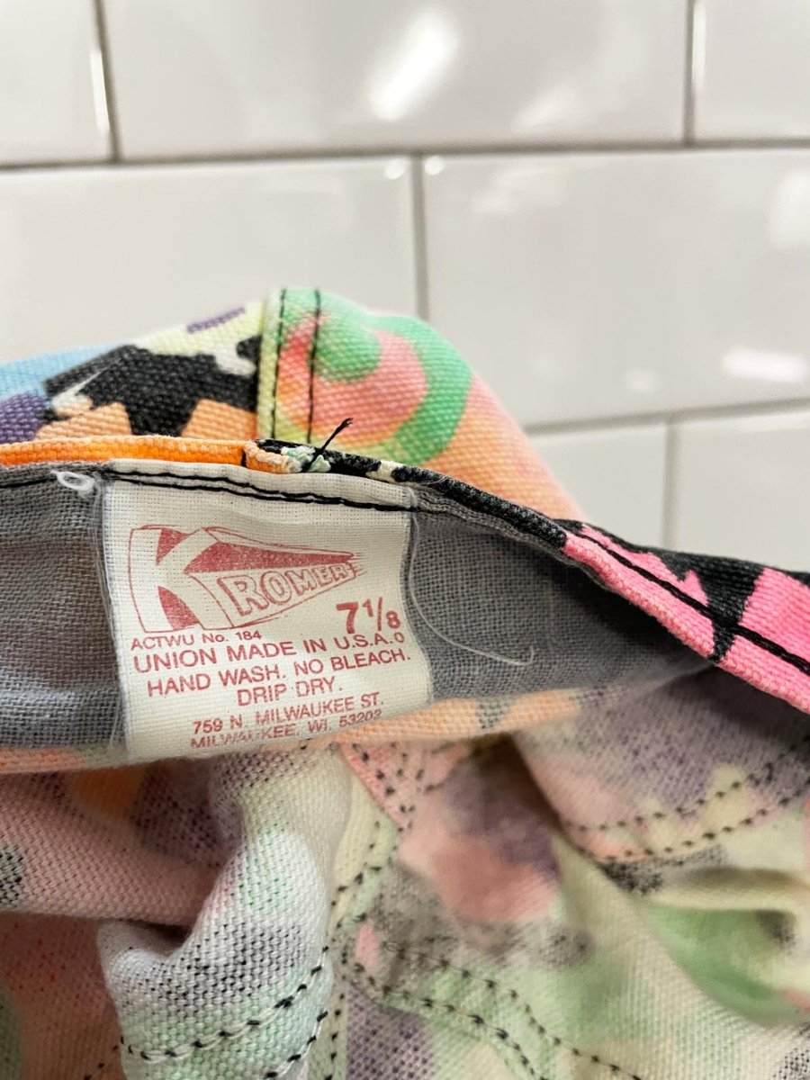 vintage 90s kromer neon short brim hat | union made in USA - good market thrift store