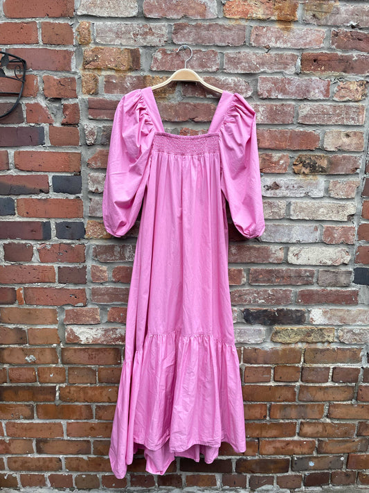 h&m puff sleeve square neck midi dress